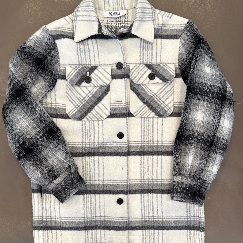 BB Dakota by Steve Madden Black and White Plaid Pea Coat